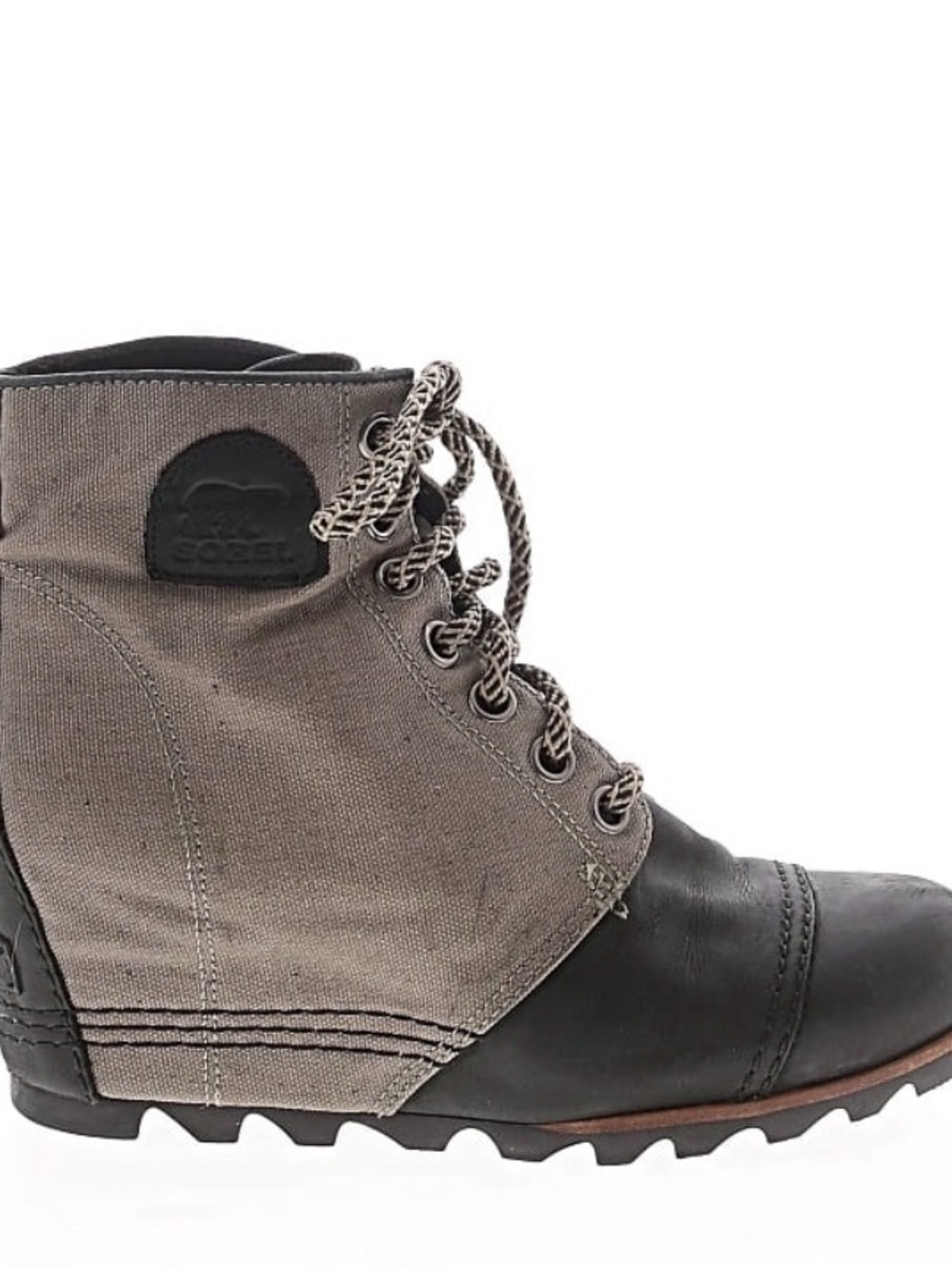 Sorel Two-Tone Gray Canvas and Black Leather Lace-Up Ankle Boot